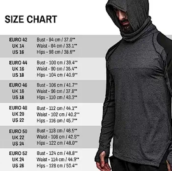 MDNT45 Men’s Long Sleeve Hooded Face Cover Shirt Handmade Ninja Style Sweatshirt - Picture 2 of 16